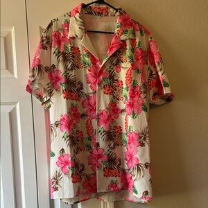 Floral Hawaiian Shirt - Pink and Cream